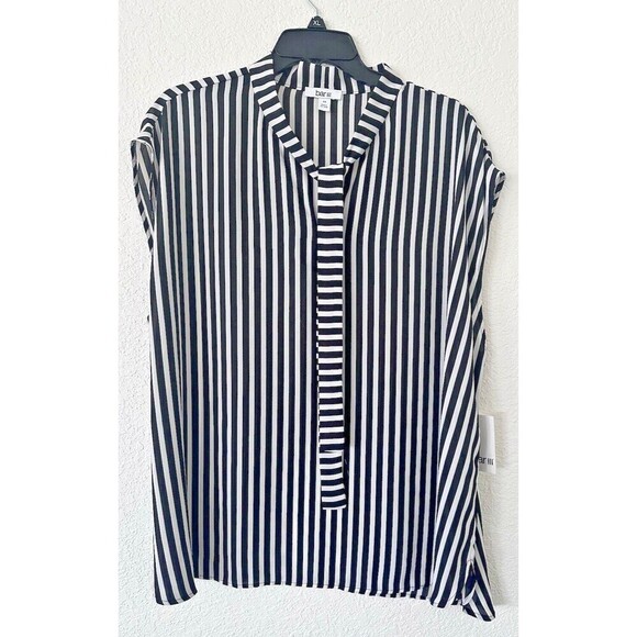 Bar III Women's Plus Size Striped Tie-Neck Blouse Top Black White Stripes 2X - Picture 1 of 6